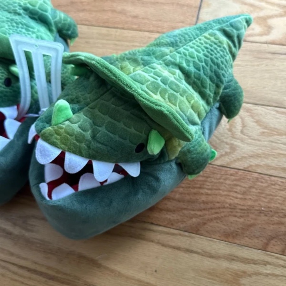 Kids Green Crocodile Plush Slip-On Shoes